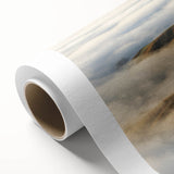 Serene landscape wall art print showcasing soft mist and fog enveloping a tranquil scene, ideal for home decor or meditation spaces, beautifully rolled for easy framing.