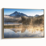 Framed wall art collection showcasing a misty landscape design, featuring soft hues of blue and gray, with a gold frame for an elegant touch, perfect for home decor.