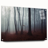 Acrylic glass wall art collection showcasing a misty landscape design with soft fog, displayed from a side view, highlighting its elegant pins and modern aesthetic.