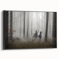 Framed canvas wall art showcasing a serene landscape design with mist and fog, featuring a black frame and side view that emphasizes its elegant presentation. Perfect for enhancing home decor with a touch of tranquility.