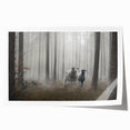 Rolling fog envelops a serene landscape in this misty wall art print, showcasing muted colors and ethereal details, suitable for calming home decor.