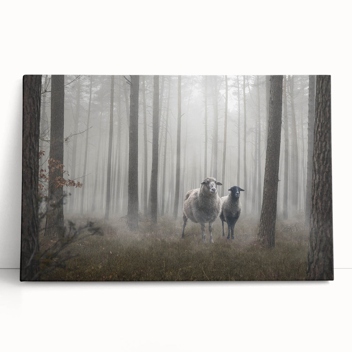 Stretched canvas wall art showcasing a serene landscape design with mist and fog, perfect for modern home decor. The artwork features soft hues of blue and gray, creating a tranquil atmosphere. Ideal for enhancing living spaces with a touch of nature-inspired elegance.