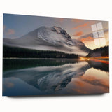 Acrylic glass wall art collection showcasing a serene misty landscape design, featuring soft pastel colors and a modern side view without pins, ideal for contemporary home decor.