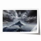 Mist-covered landscape wall art print showcasing serene, muted colors of soft greens and grays, perfect for enhancing tranquil home decor.