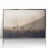 Framed acrylic wall art showcasing a serene landscape design with mist and fog, featuring silver accents, perfect for enhancing modern home decor.