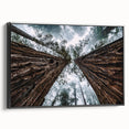 Framed canvas wall art showcasing a misty landscape design in soft gray and white tones, featuring a sleek black frame, ideal for modern decor.