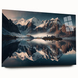 Acrylic glass wall art featuring a stunning mountain landscape design in a side view, showcasing vibrant colors and intricate details, perfect for home decor.