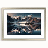 Framed wall art collection featuring a stunning mountain landscape design in silver matting, ideal for home decor. Perfect for nature enthusiasts and modern interiors.