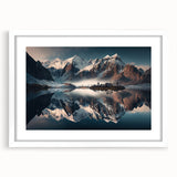 Framed landscape wall art showcasing majestic mountains with a white mat, perfect for home decor. Ideal for nature lovers seeking elegant wall designs.