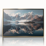 Framed wall art showcasing a stunning mountain landscape design with gold accents, ideal for modern home decor. Perfect for adding natural beauty to any room.