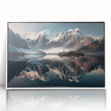 Framed acrylic wall art showcasing a stunning mountain landscape, featuring vibrant colors and intricate details, perfect for enhancing home decor.