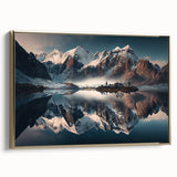 Framed wall art collection showcasing a stunning mountain landscape design with vibrant colors and gold accents, perfect for enhancing home decor.