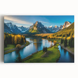 Stretched canvas wall art featuring a stunning mountain landscape design, showcasing vibrant colors and intricate details, ideal for home decor or office settings.