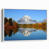 Framed canvas wall art showcasing a serene mountain landscape design, featuring soft pastel colors and a modern white frame, perfect for home decor.