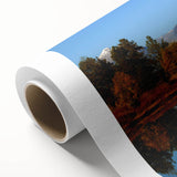 Vibrant rolled canvas artwork showcasing a stunning mountain landscape design, featuring rich colors and intricate details, ideal for home decor.