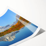 Vibrant rolled canvas print showcasing a breathtaking mountain landscape, ideal for home decor. Features rich colors and intricate details, perfect for nature enthusiasts.