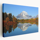 Stretched canvas wall art showcasing a serene mountain landscape design with vibrant colors and intricate details, ideal for home decor and nature lovers.