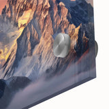 Close-up of a stunning acrylic wall art piece showcasing a vibrant mountain landscape, featuring rich colors and intricate details, perfect for home decor.