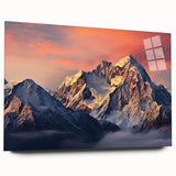 Modern acrylic wall art showcasing a stunning mountain landscape design, featuring vibrant colors and intricate details, perfect for enhancing home decor aesthetics.
