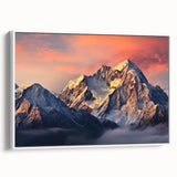 Framed canvas wall art featuring a serene mountain landscape design, showcasing vibrant colors and intricate details, ideal for modern home decor.