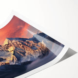 A serene mountain landscape wall art print showcasing vibrant hues of blue and green, rolled for easy storage and display, ideal for nature-inspired decor.