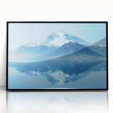 Framed acrylic wall art featuring a stunning mountain landscape design with vibrant colors and a sleek black frame, perfect for modern home decor.