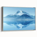 Framed canvas artwork showcasing a serene mountain landscape design with vibrant colors and silver accents, perfect for enhancing home decor.