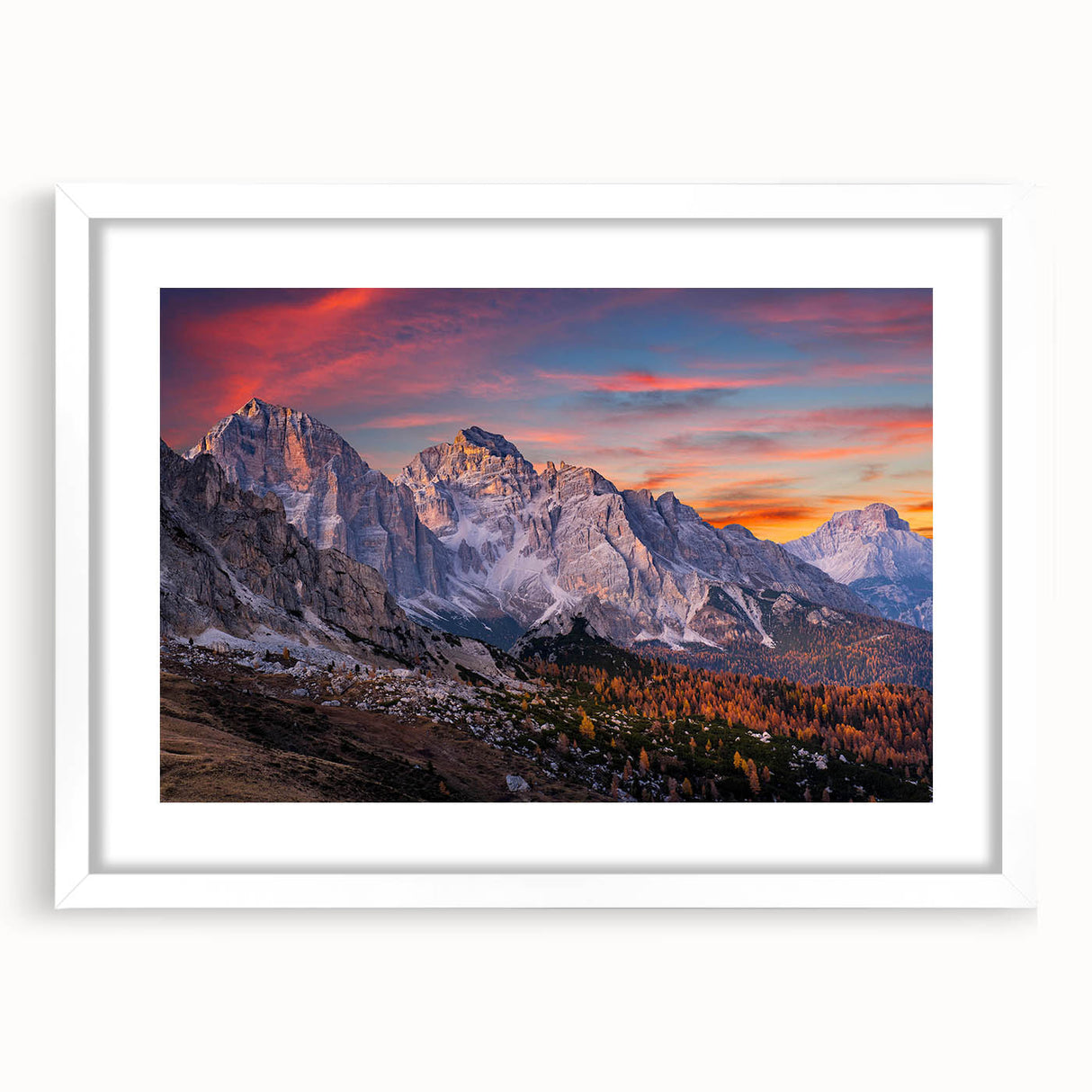 Framed wall art featuring a serene mountain landscape design, showcasing soft hues of blue and green, ideal for home decor in living rooms or offices.