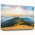 Acrylic glass wall art featuring a stunning mountain landscape design, showcasing vibrant colors and intricate details, displayed in a modern side view with pins for mounting. Perfect for enhancing home decor and creating a serene atmosphere.