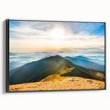 Framed canvas wall art showcasing a stunning mountain landscape design, featuring vibrant colors and intricate details, ideal for home decor enhancement.