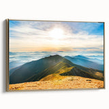 Framed canvas wall art showcasing a stunning mountain landscape design with gold accents, ideal for modern home decor. Perfect for adding a touch of elegance to any room.