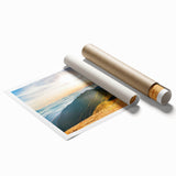 Vibrant rolled print of mountain landscape wall art showcasing rich colors and detailed textures, ideal for home decor or office spaces, packaged securely for shipping.