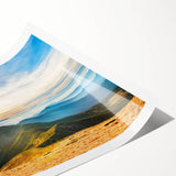 Stunning rolled print of a mountain landscape design, showcasing vibrant colors and intricate details, perfect for enhancing home decor. Ideal for nature enthusiasts.