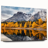 Acrylic glass wall art featuring a stunning mountain landscape design, showcasing vibrant colors and intricate details, elegantly displayed with pins for a modern touch.