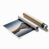 Stunning landscape wall art print showcasing majestic mountains under a vibrant sunrise, rolled and ready for framing to enhance your home decor.