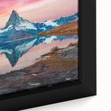 Framed canvas artwork showcasing a stunning mountain landscape design, featuring vibrant colors and intricate details, perfect for home decor or art collection.