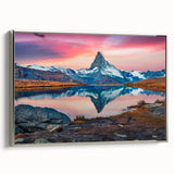 Framed canvas wall art showcasing a stunning mountain landscape in silver tones, perfect for modern home decor, highlighting natural beauty and tranquility.