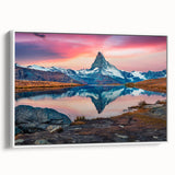 Framed canvas wall art showcasing a vibrant mountain landscape design with natural colors and textures, perfect for home decor or office spaces.