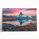Stretched canvas wall art showcasing a vibrant mountain landscape with rich colors, perfect for home decor. Ideal for nature lovers seeking serene aesthetics.