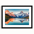 Framed wall art collection showcasing a stunning mountain landscape design with a black mat and frame, ideal for home decor and nature enthusiasts.