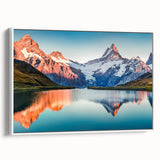 Framed canvas wall art showcasing a stunning mountain landscape design with vibrant colors and intricate details, ideal for home decor and enhancing interior aesthetics.