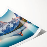 Vibrant rolled print of a serene mountain landscape featuring lush green trees and a clear blue sky, ideal for home decor and nature enthusiasts. Perfectly rolled for easy framing and display.