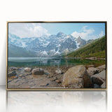 Framed wall art featuring a stunning landscape design with majestic mountains and a gold-acrylic finish, perfect for modern home decor and enhancing any living space.