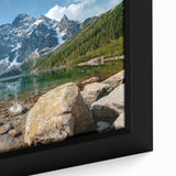 Framed canvas wall art showcasing a close-up of a vibrant mountain landscape design, featuring rich colors and intricate details, perfect for home decor.