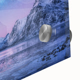 Close-up view of a vibrant mountain landscape wall art piece, showcasing rich colors and intricate details, designed for acrylic glass display in modern interiors.