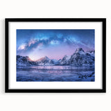 Framed black wall art showcasing a stunning mountain landscape design, featuring vibrant colors and intricate details, perfect for home decor and nature lovers.