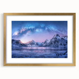 Framed wall art featuring a stunning mountain landscape design, presented with a gold mat for an elegant touch, ideal for enhancing home decor.