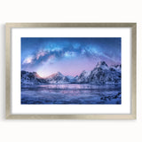 Framed wall art collection showcasing a stunning mountain landscape design with a silver mat and frame, ideal for home decor and enhancing interior aesthetics.