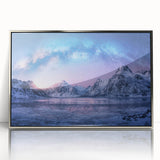 Framed acrylic wall art showcasing a stunning mountain landscape design in silver, perfect for home decor. Ideal for adding elegance to living spaces.