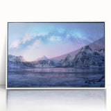 Framed acrylic wall art showcasing a scenic mountain landscape design in a white frame, perfect for enhancing modern home decor. Ideal for nature enthusiasts.